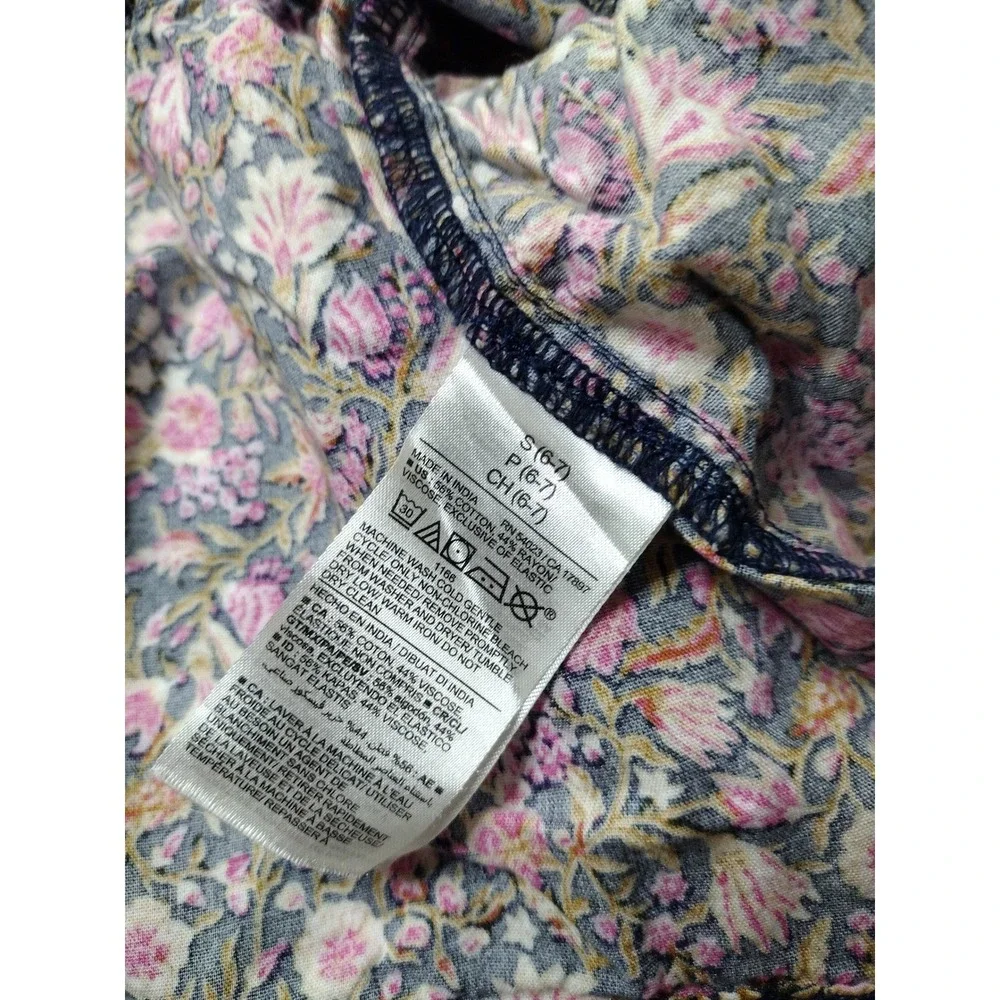 Old Navy Girls Floral Tiered Sundress Navy Pink Gold Size S 6-7 Smocked Boho